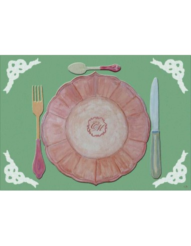 4 Plastic Placemats Equipment with Initials - Green by Cecilia Bussani Florence