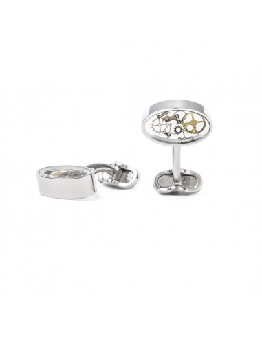 Oval Cufflinks with Gears - White by Mon Art Florence