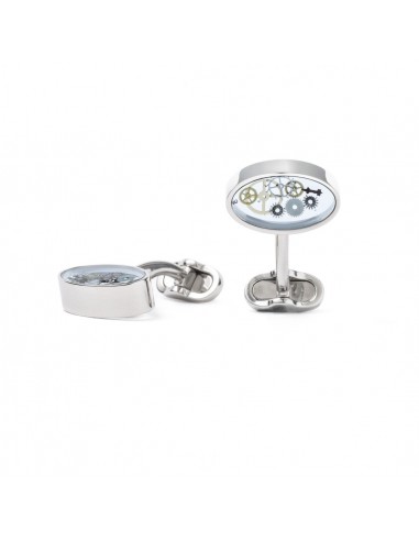 Oval Cufflinks with Gears - Light Blue by Mon Art Florence