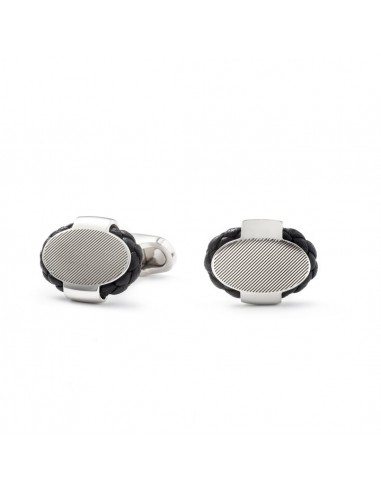Oval Cufflinks with Braided Leather - Black by Mon Art Florence