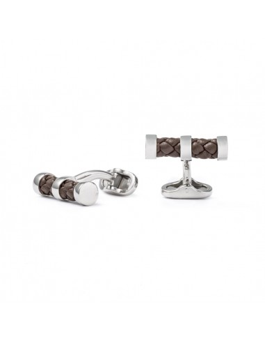 Cylinder Cufflinks with Braided Leather - Brown by Mon Art Florence