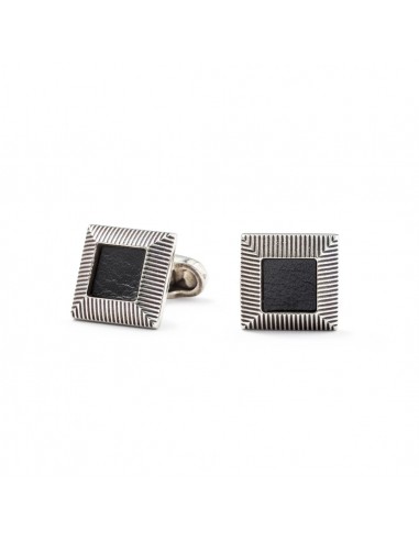 Square Cufflinks with Leather - Black by Mon Art Florence