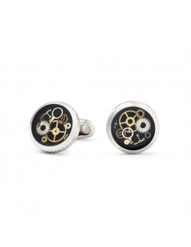 Round Black Cufflinks with Clock Gears by Mon Art Florence