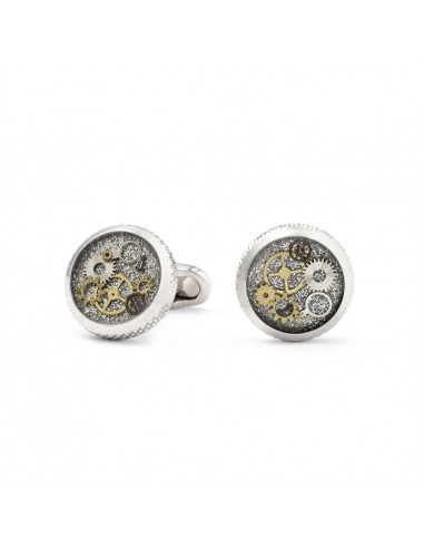 Round Grey Cufflinks with Clock Gears by Mon Art Florence
