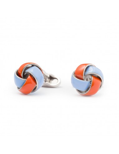 Enamelled Red-Light Blue Knot Cufflinks by Mon Art Florence